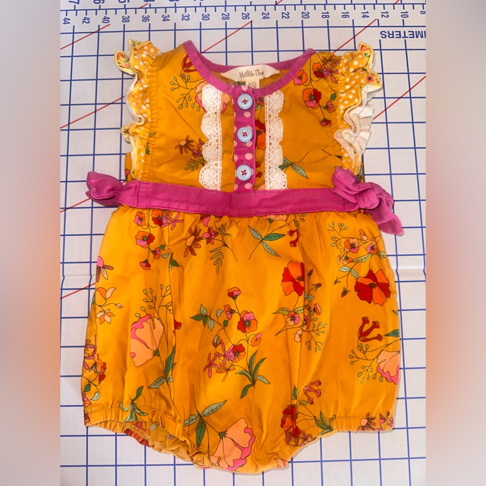 Matilda Jane Yellow Floral One-Piece with Pink Trim